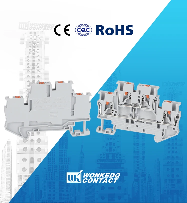 JPTTB 2.5 Feed Through DIN Rail plastic Brass Push in Connection Spring Terminal Blocks