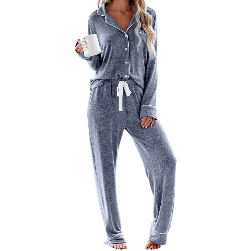 High Quality Long Sleeve Women's 2 Pcs Set Pajama Button Down Pajama ...