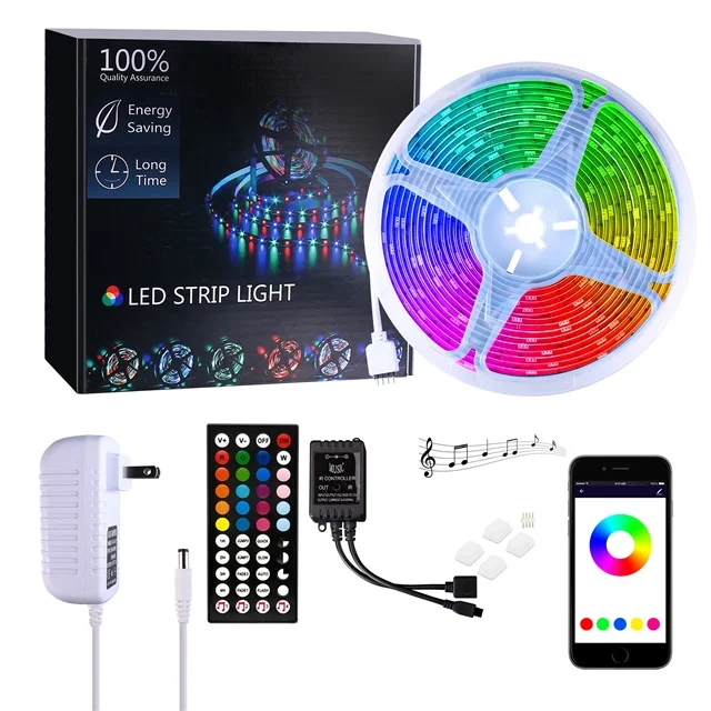 Sync To Music 5050 RGB LED Strip Light 5m 10m IP65 Waterproof With 44 Keys Music controller