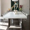 High quality square shape snow white marble high glossy dining room table for home