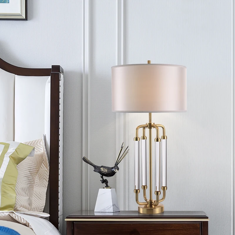 American Vintage Design High Quality Clear Acrylic Decoloration Brass Frame Beige Shade Home Decorative Table Lamp