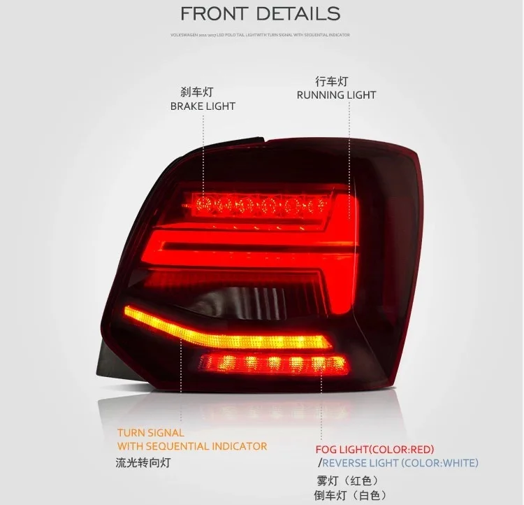VLAND Factory for Car LED lights for POLO LED Taillight 2011-2017 with DRL+Fog&Brake&Reverse lights+moving turn signal