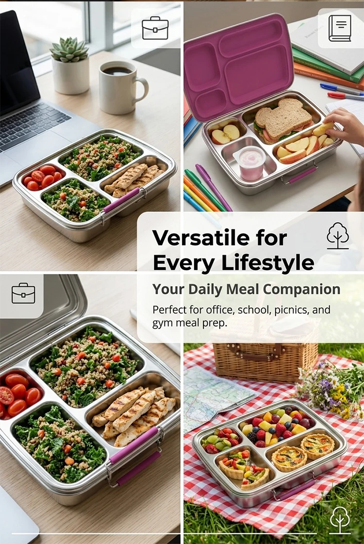 KOLINK Custom 4-Compartment Stainless Steel Bento Box Detail 8