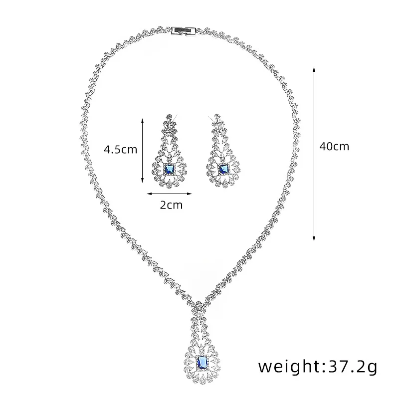 Custom Platinum Pear Shaped Diamond Wedding Necklace Earrings Jewelry Set