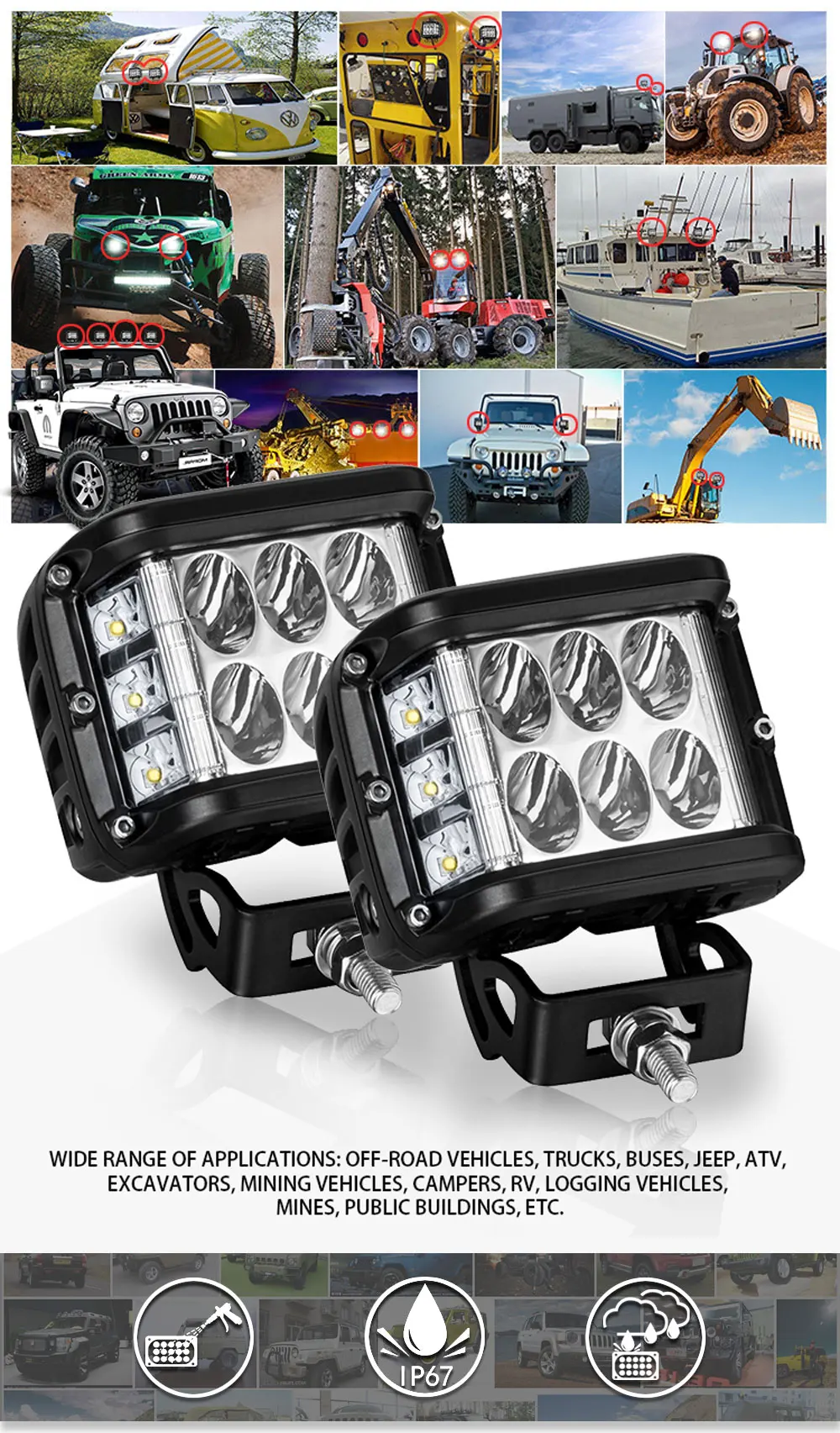 Flash Led Light Bar Pods Dual Side Shooter 12 Volt Rechargeable 5000 Lumen Led Work Light For