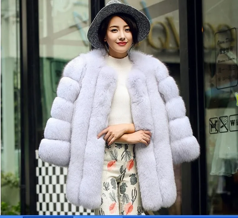 Custom Womens  Thick Warm Blue Fox Real Fur Coat Thick Jacket 2021 Winter Warm O-Neck Natural Fur women clothes