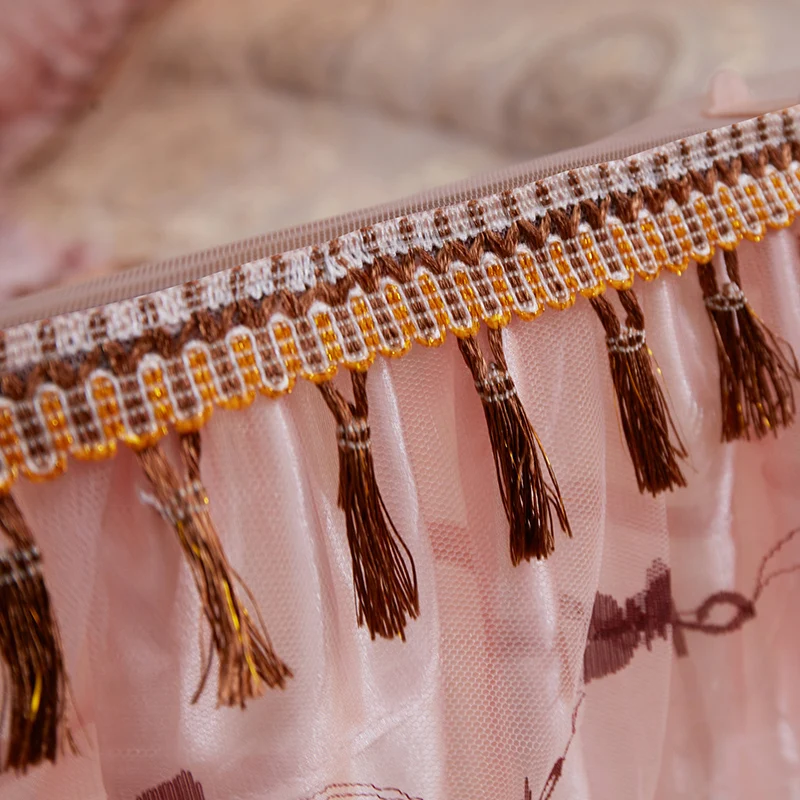 Luxury Square Top Guide Rail Soft Beautiful Lace Tassel Flower 2.1m High Elegant Durable Bed Net