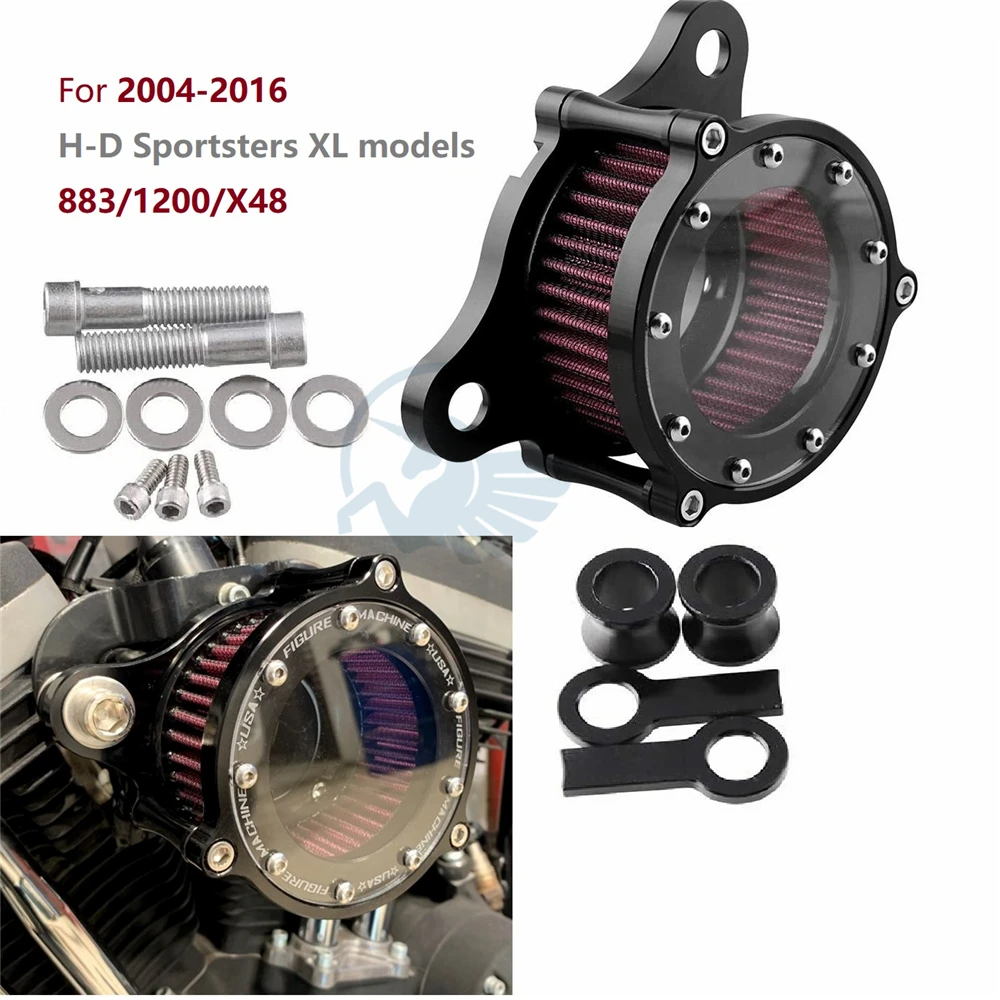 CNC Crafts Aluminum Modification Clarity Motorcycle Air Filter Cleaner for XL883/1200 X48 KIMISS Motorcycle Intake Cleaner 