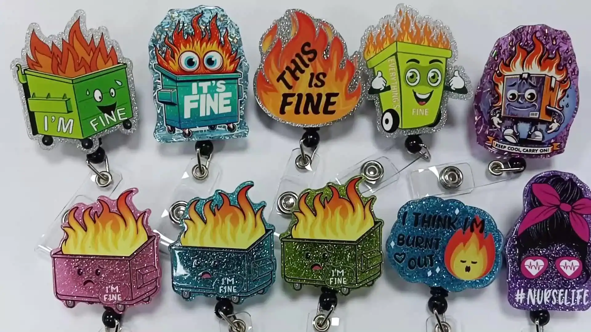 Funny Dumpster Fire Badge Reel - Retractable ID Holder For Nurses, Teachers & Office Workers