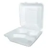 Three compartment composable bagasse tableware 9 inch feezer safe box for food storage