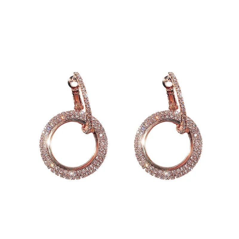 Geometric Circle Stud Earrings With Rhinestones Hoop Earrings for Women