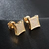 2019 Trend Cubic Zircon Brass Square Stud Earring Bling Iced Out Micro Full Paved For Men Jewelry