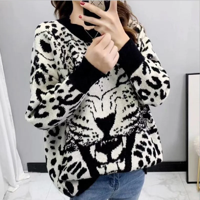 Venta al por mayor sweater estampado de tigre Compre online Ropa Suelta De Gran Tamaño para Mujer Cabeza De Tigre