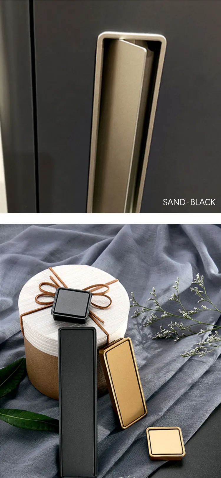 High quality Zinc Alloy Black Square kitchen recessed handle Concealed Hidden handle//
