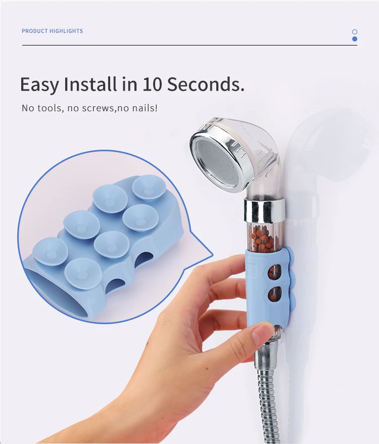 Adjustable Silicone Shower Head Holder Sunction With Vacuum Suction Cup For Handheld Shower Head