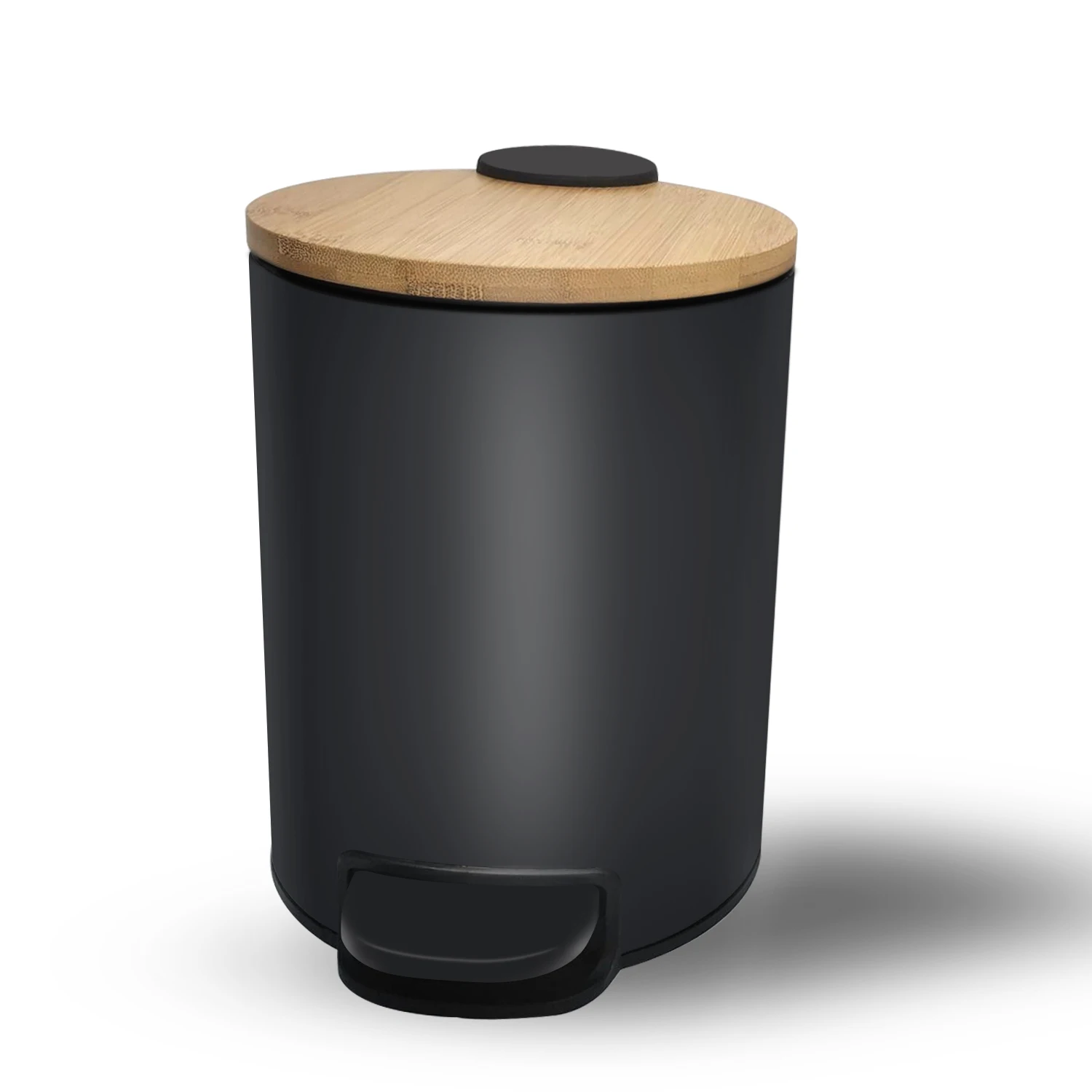 3l 5l Metal Round Garbage Pedal Bin With Bamboo Lid Metal With White Powder Coating,Stainless