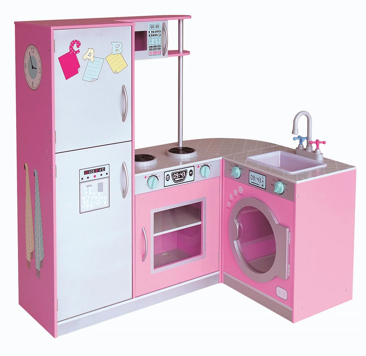 pink wooden kitchen set