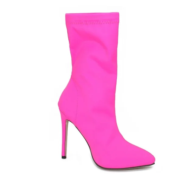 Source Botines de tela el\u0026aacute;stica de melocot\u0026oacute;n, botas sexy de  tac\u0026oacute;n alto para mujer y Mujer on m.alibaba.com