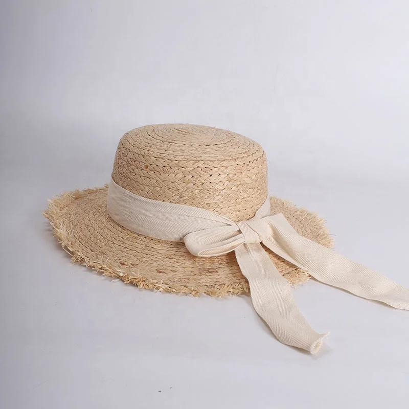 Female Young Women Sun Shade Summer Natural Raffia Straw Boater Hat