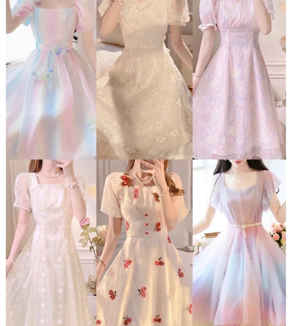 Wholesale Summer Women's French Bubble Sleeve Dress Women's Fragmented