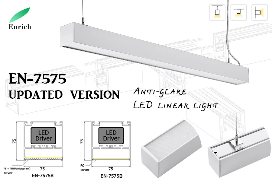 Aluminum profile LED pendant light linear suspended light with flicker free drivers