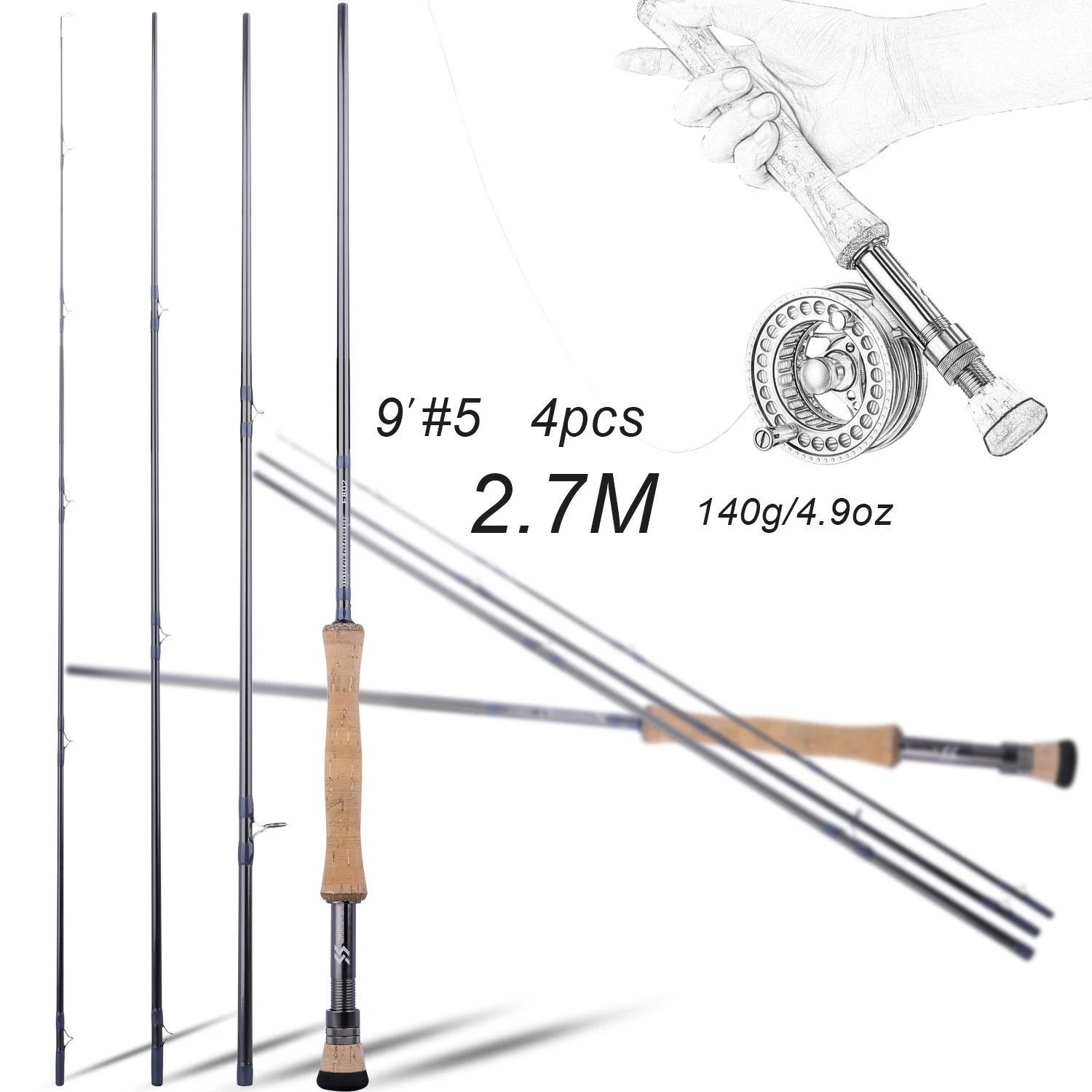 2.1m 2.4m 2.7m Portable 4section Carbon Fiber Fast Action Fly Fishing