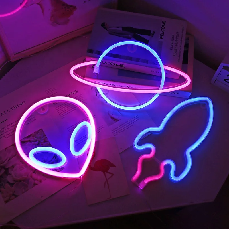 Fun Bright Blue Bad Alien LED Night Light Room Wall newest Decoration