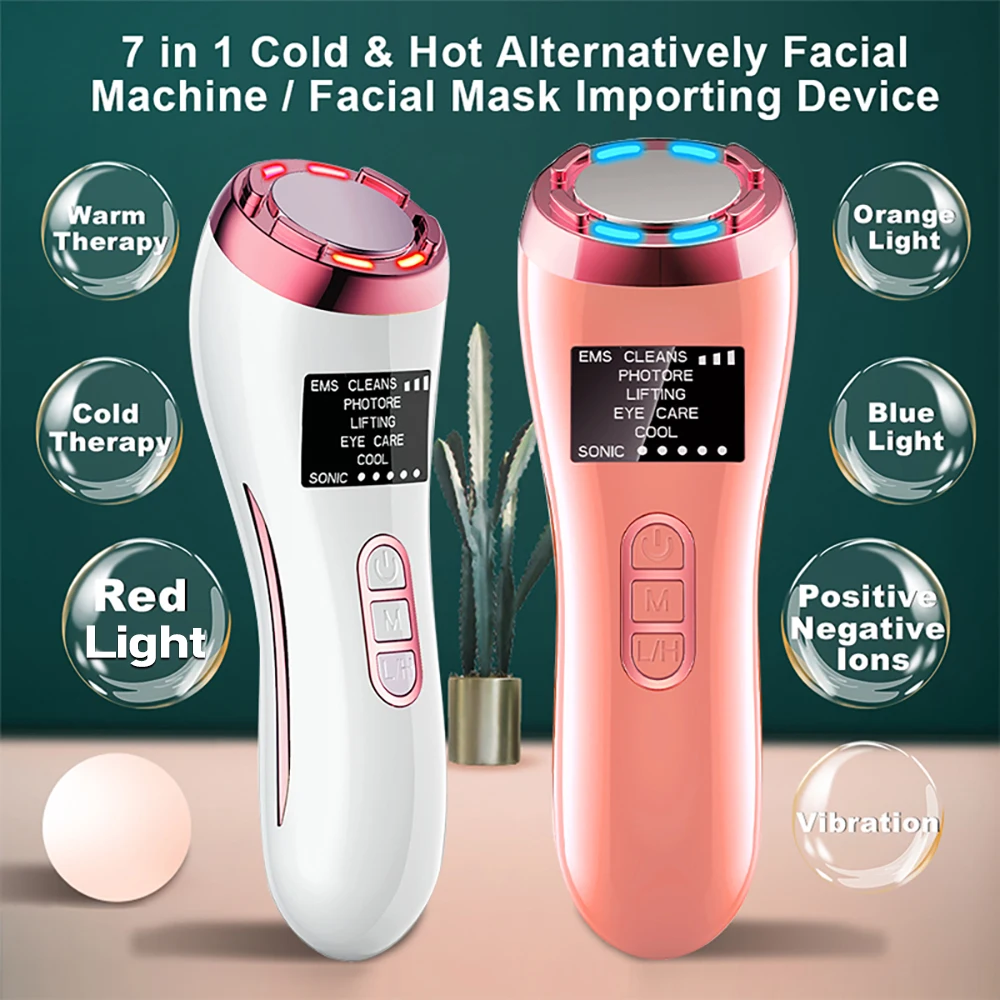 Hot Cool Compress Sonic Vibration Wrinkle Removal Face Massager Anti Aging LED Photon Skin Rejuvenation Facial Beauty Device