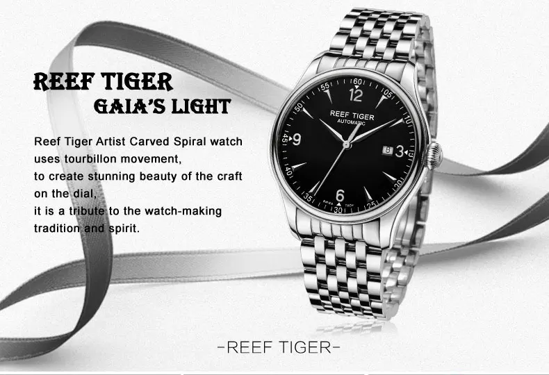 Reef Tiger Auto Date Mens Watch Top Luxury Analog Automatic 