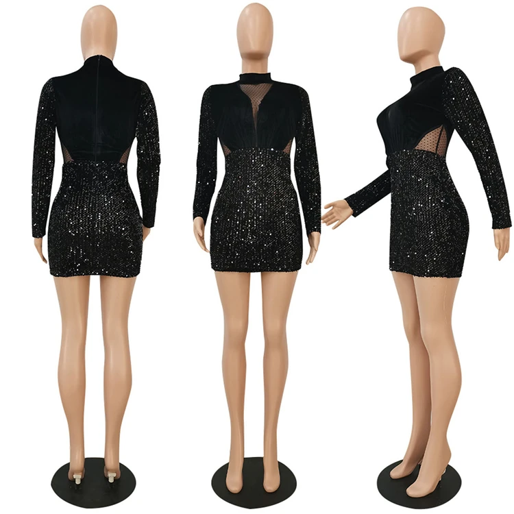 New Style Good Quality Fashion Casual Dress 2021 New Trend Sequin Mesh Club Dress Women Dresses Women Lady
