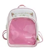 Backpacks Girls Cute School Rucksack Cat Ears Print Daypack Ladies Summer Beach Bag Transparent Windows for DIY Pins Decors