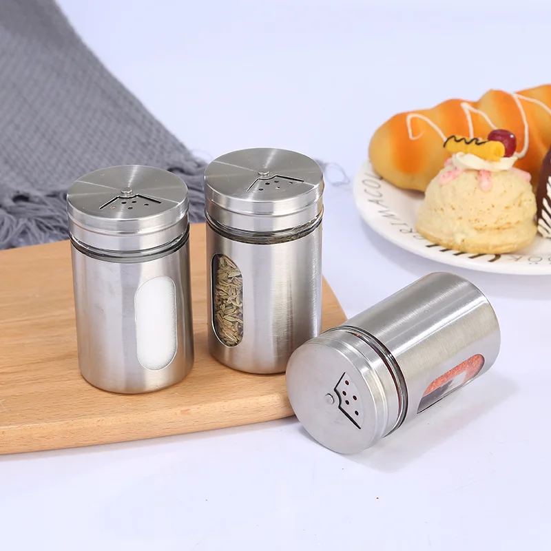 product wholesale stainless steel glass spice jar 80ml seasoning bottle jars set-4