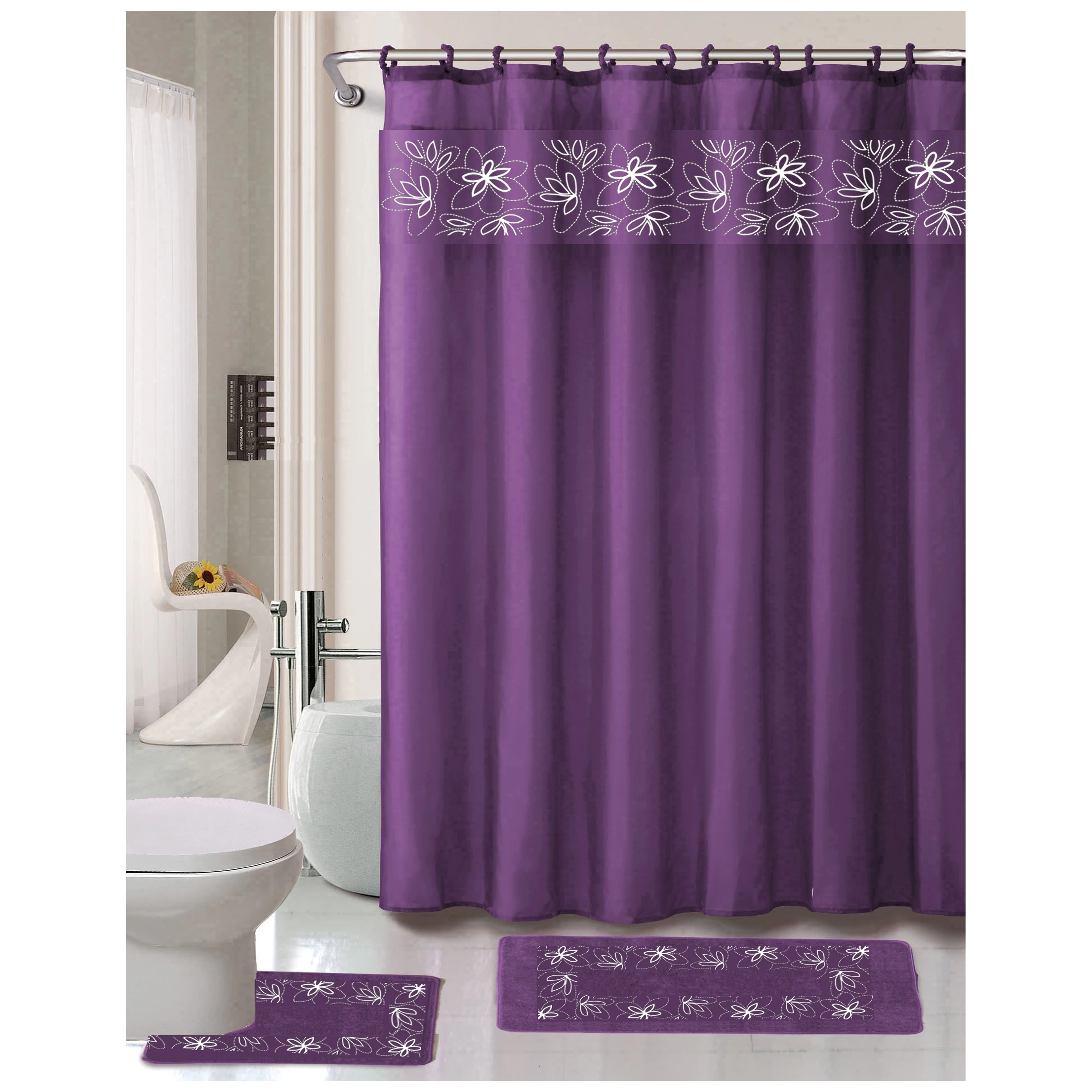 Details about   Bullfinch and Spring Plum Shower Curtain Toilet Cover Rug Mat Contour Rug Set 