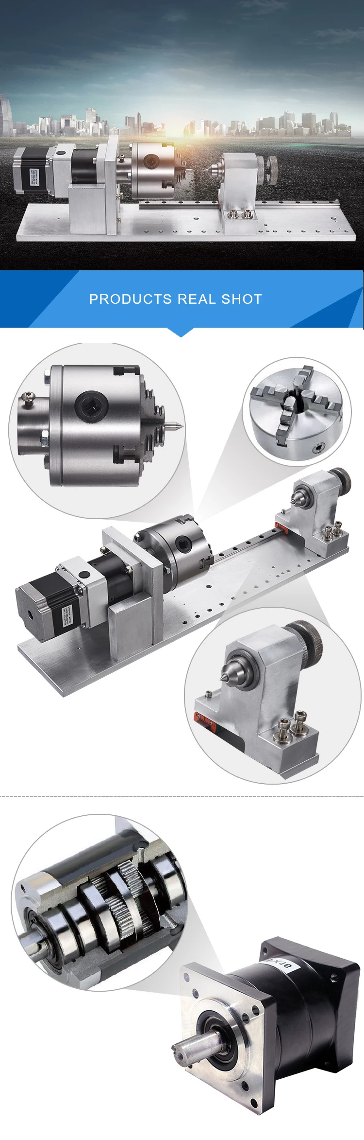 CNC engraving machine 4th axis 80mm 3 jaw chuck cnc router fourth rotary with planetary gearbox