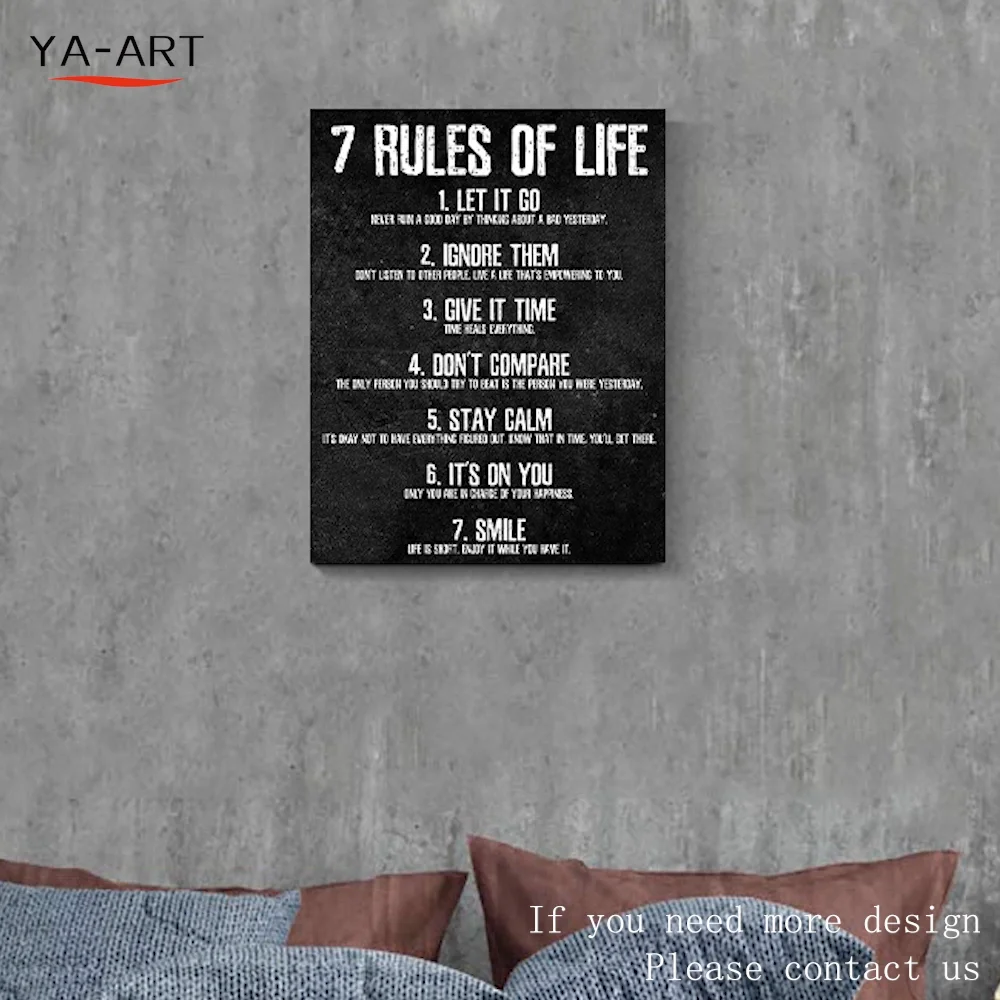 Size 12x16 Inch 7 Rules Of Life Motivational Poster Perfect Canvas 