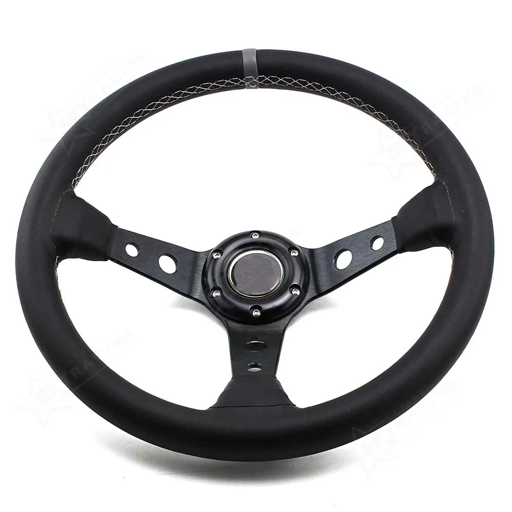 Modern Design 6 Holes Black Perforated Steering Wheel,Smooth Leather