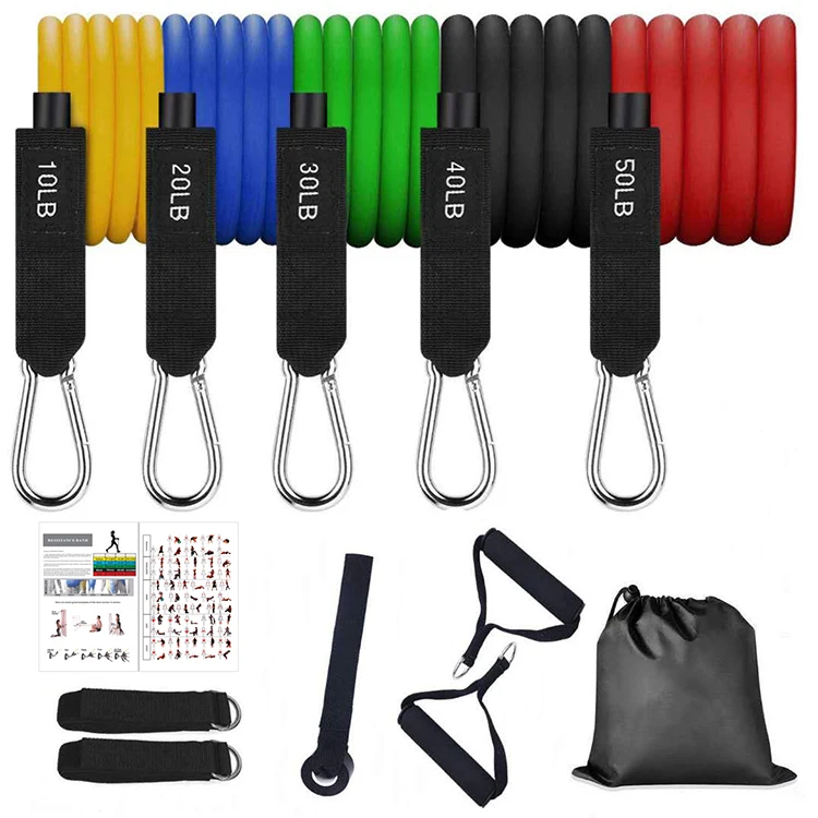 Wholesale Custom Logo 11Pcs Elastic Fitness Workout Gym Exercise Resistance Bands With Dropshipping
