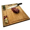 Large Organic Bamboo Cutting Board with 3 Built-In Compartments and Juice Grooves, Heavy Duty Chopping Board for Cookware