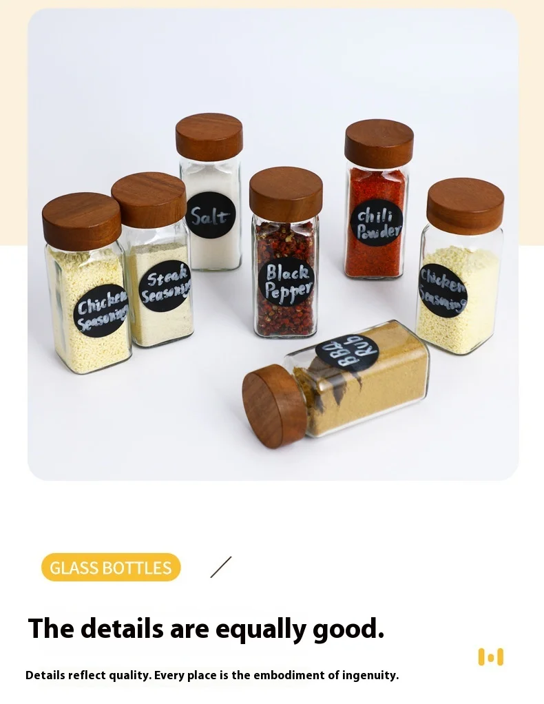 product glass spice jar 120ml bamboo and wood lid seasoning bottles 4oz square vanilla spice jars set-3