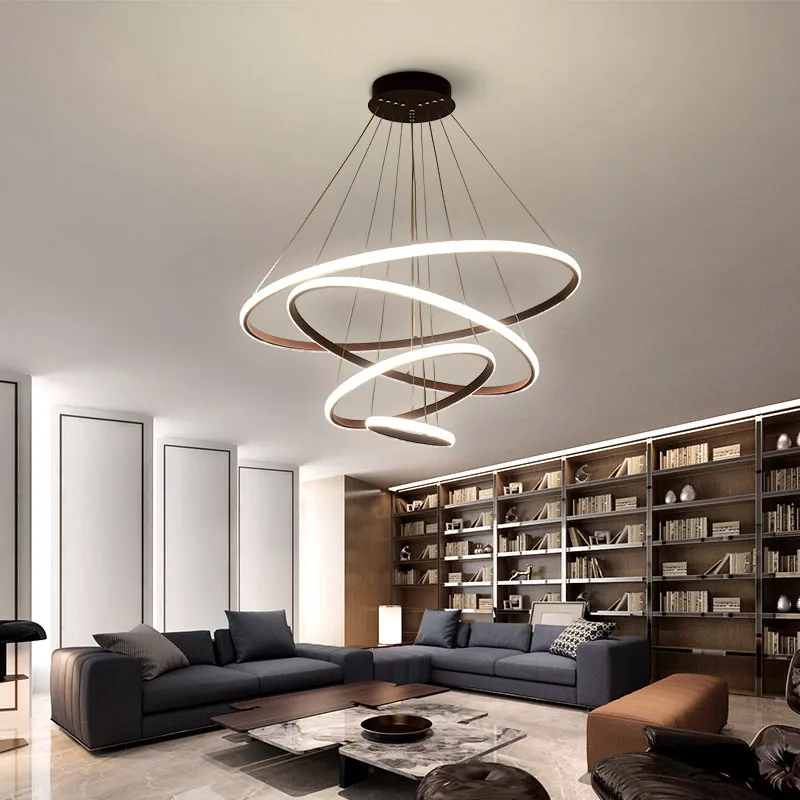 Modern LED white black aluminum ring suspension home decor Pendant lamp Chandelier