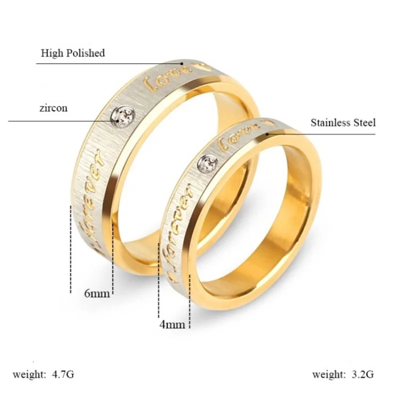 "forever love" Carve Stainless Steel Couple Ring Gold Plated Wedding Band Sz6-10 