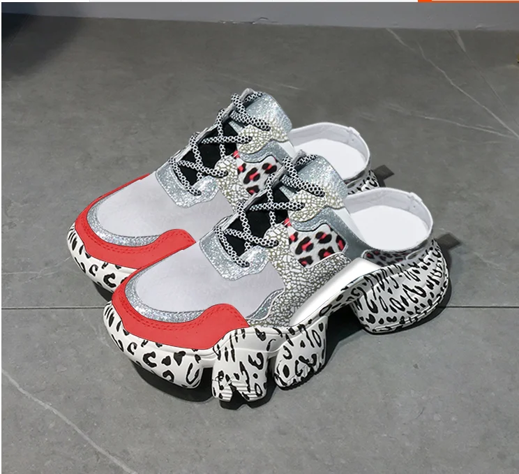 New leopard sponge cake sandals female fashion mules shoes for women thick sole casual shoes