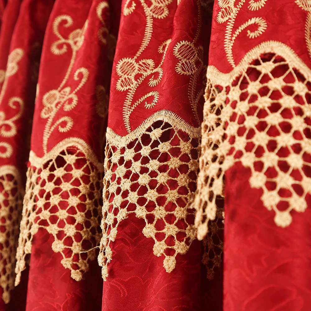 2020 Luxury European Embroidered Red Lace Curtain For Living Room With