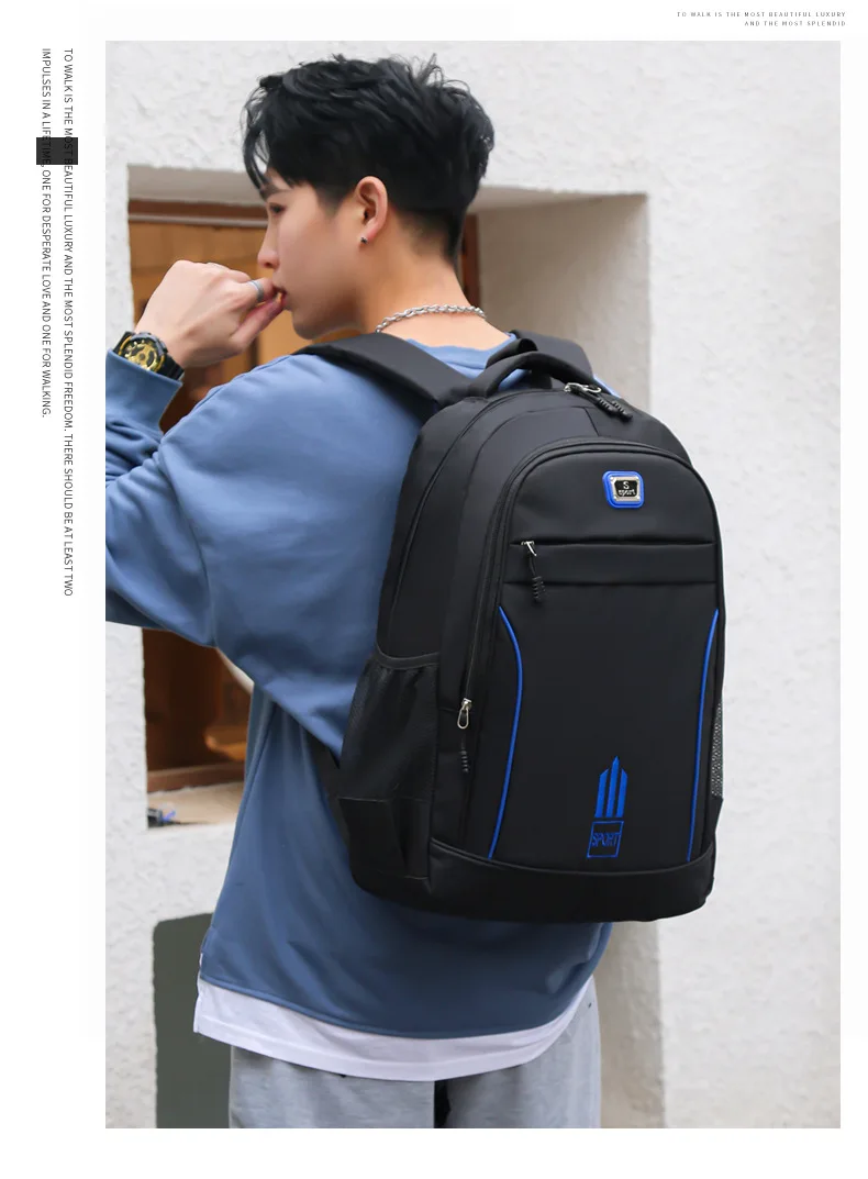 Men's Nylon Oxford Cloth Backpack Large Capacity Casual Travel Bag Polyester Lining Waterproof for Students Simple Everyday Use