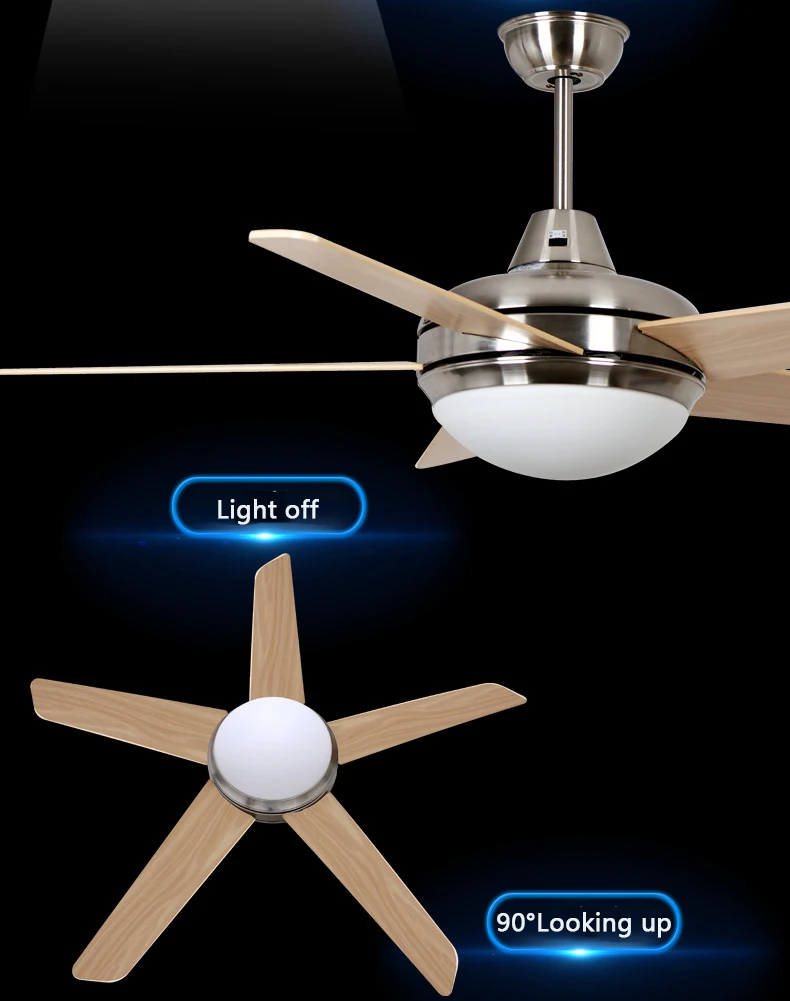 52 Inch Energy Saving Residentaial Modern Wood Ceiling Fan Light