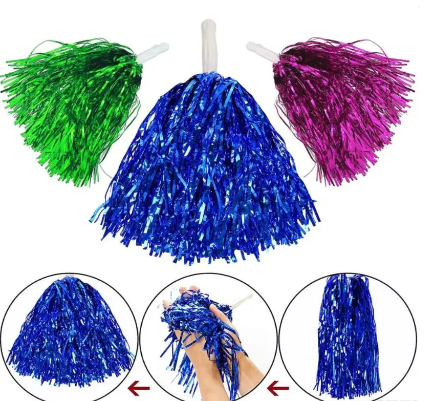 Cheerleading Pom Poms Cheer Metallic Foil Tassels With Handle For Game ...