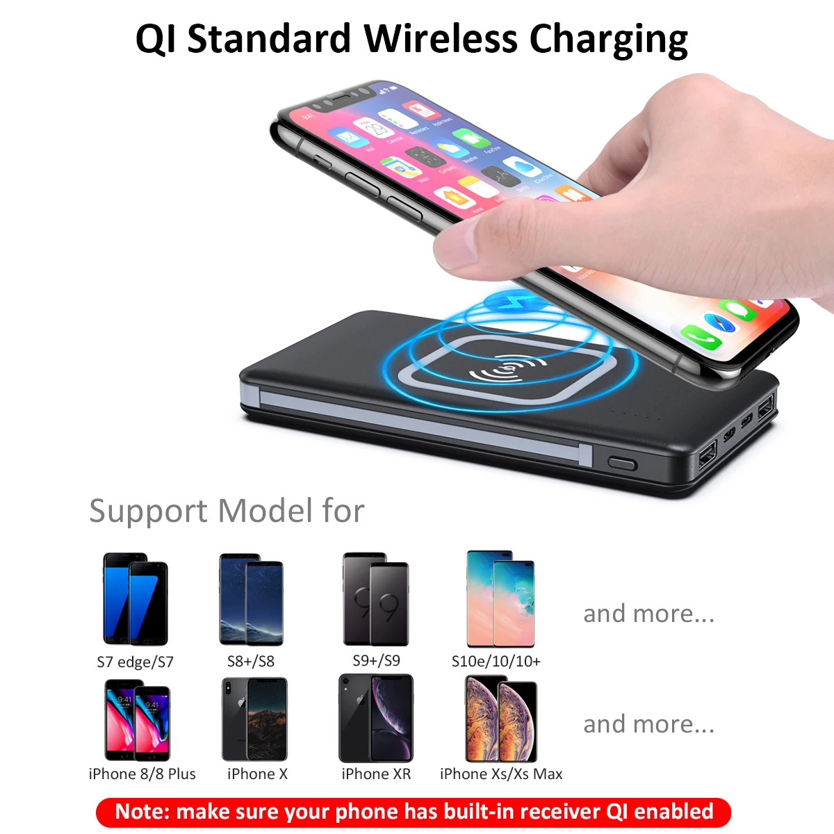 10000mAh Power Bank External Battery Portable Charger Pack with Built-in Type C and Micro USB Cable for iPhone For Samsung