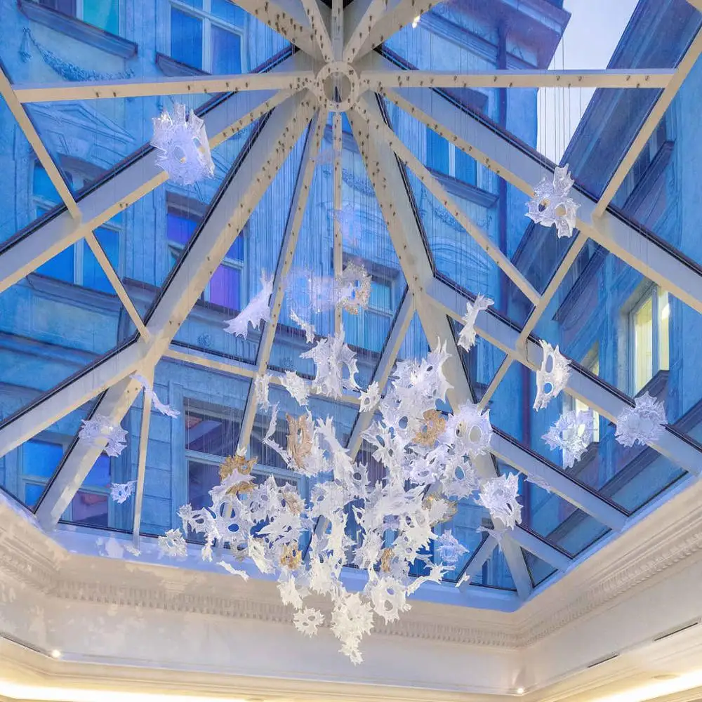 maple leaf pendant lampwork glass pendants white modern led chandelier lustre for Ballroom
