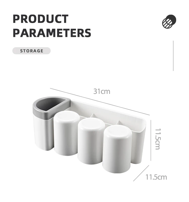 bathroom accessories plastic ABS toothbrush wall  holder  home organization toothpaste dispenser  with suction 3 cups  toilet