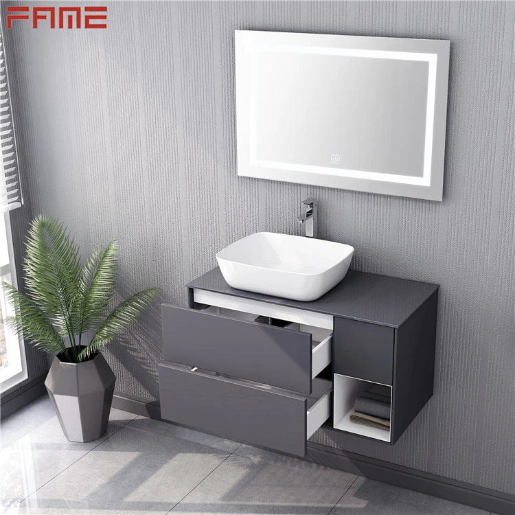Hangzhou Fame Modern Design Grey Matt Painting Mirror Bathroom Cabinet Sets